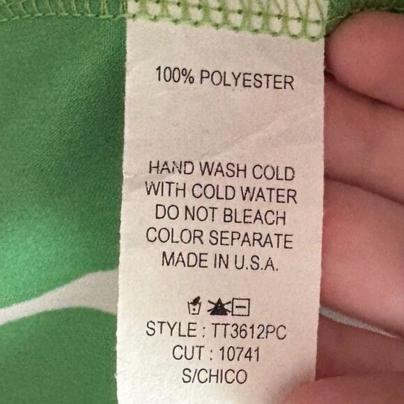 Ces Femme Bold Polka Dot Sleeveless Blouse Ruffle Trim Twee Green Size Small - Picture 4 of 4